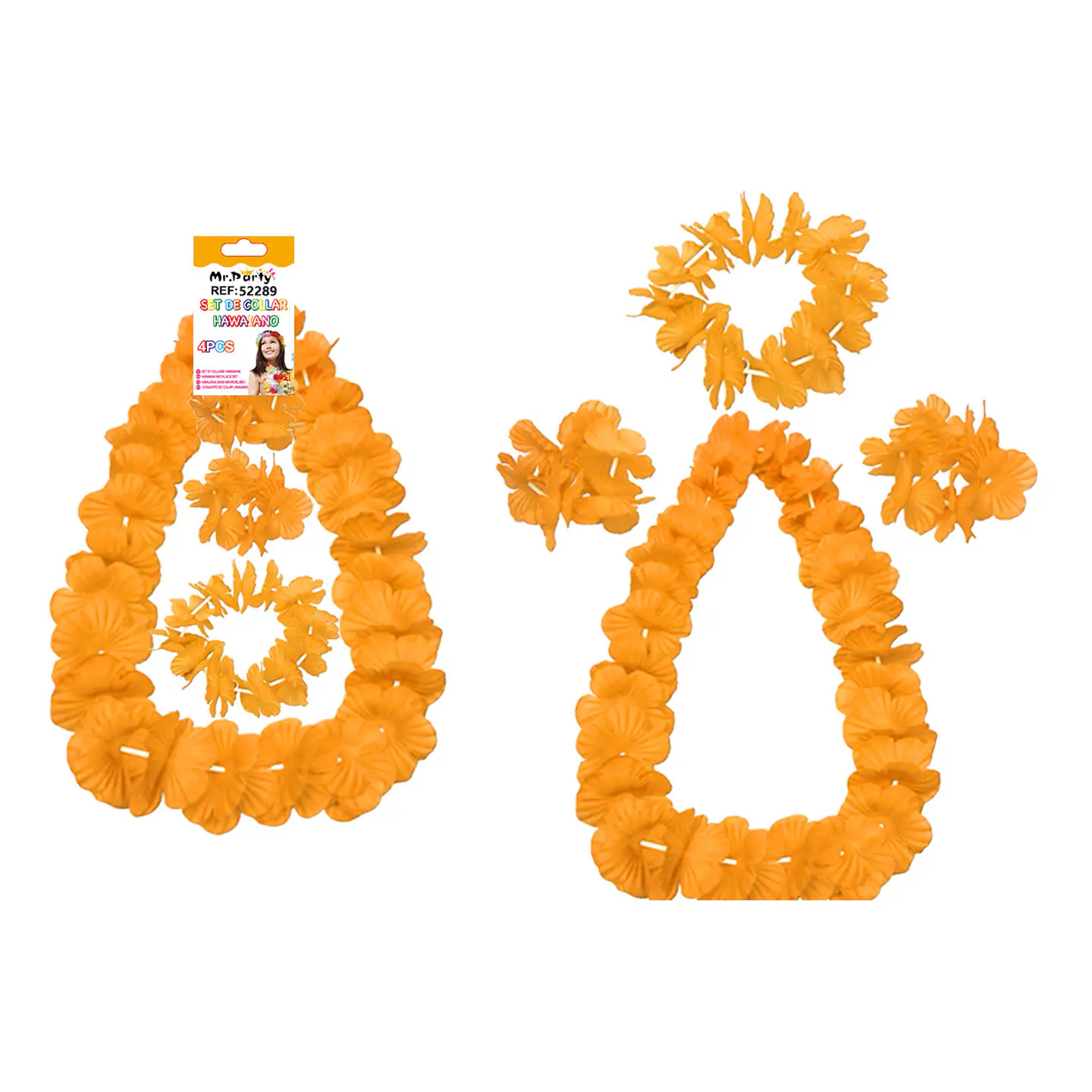 Set de collar cotillón hawaiano naranja fluor 48cm 1