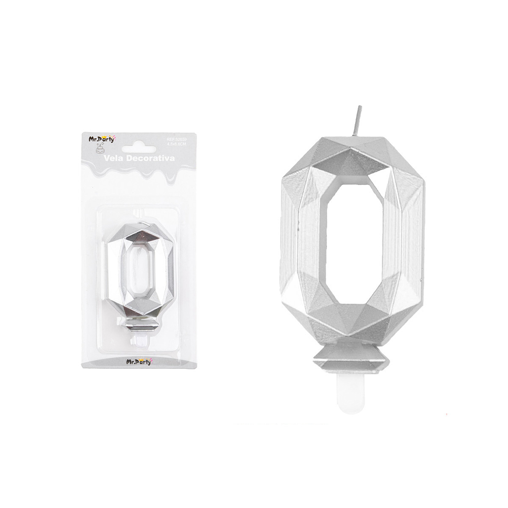 Vela de número 0 plateado en 3D