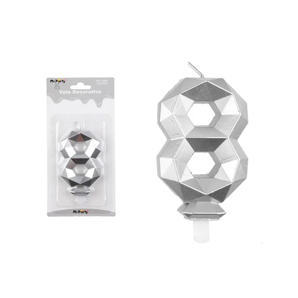 Vela de número 8 plateado en 3D 1
