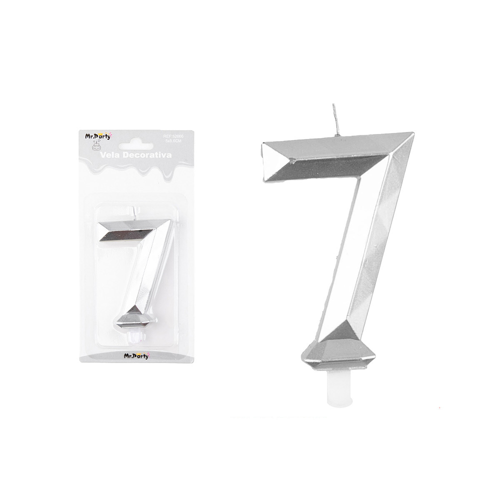 Vela de número 7 plateado en 3D