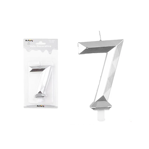 Vela de número 7 plateado en 3D