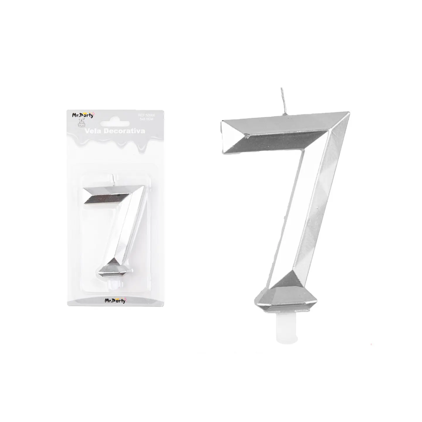 Vela de número 7 plateado en 3D 1
