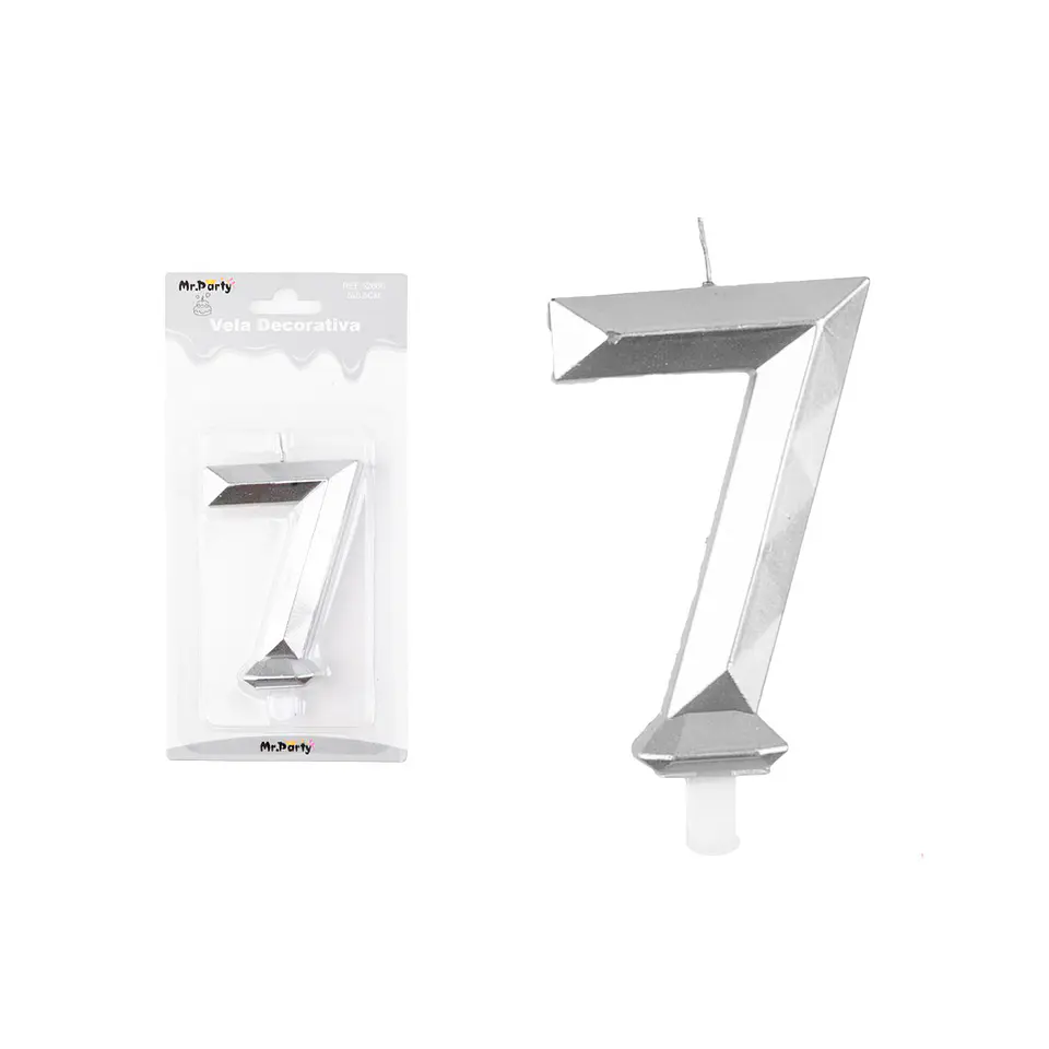 Vela de número 7 plateado en 3D 1