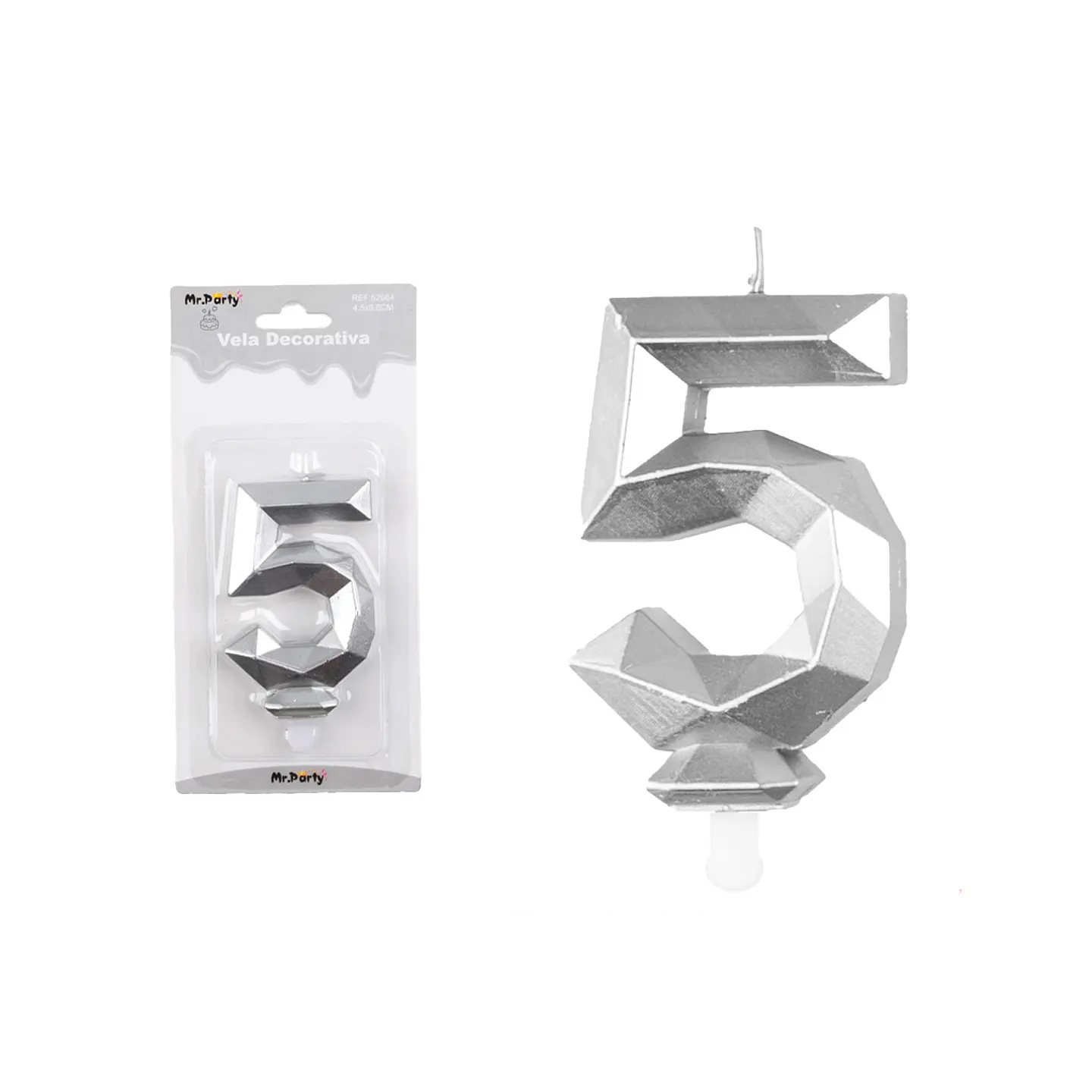 Vela de número 5 plateado en 3D 1