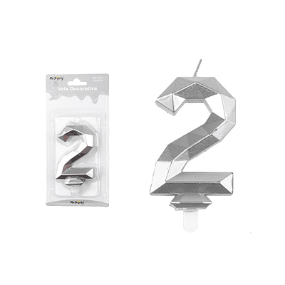 Vela de número 2 plateado en 3D
