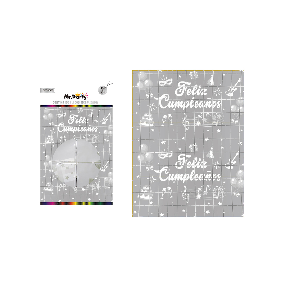 Cortinas de feliz cumpleaños plateado 1m*2m