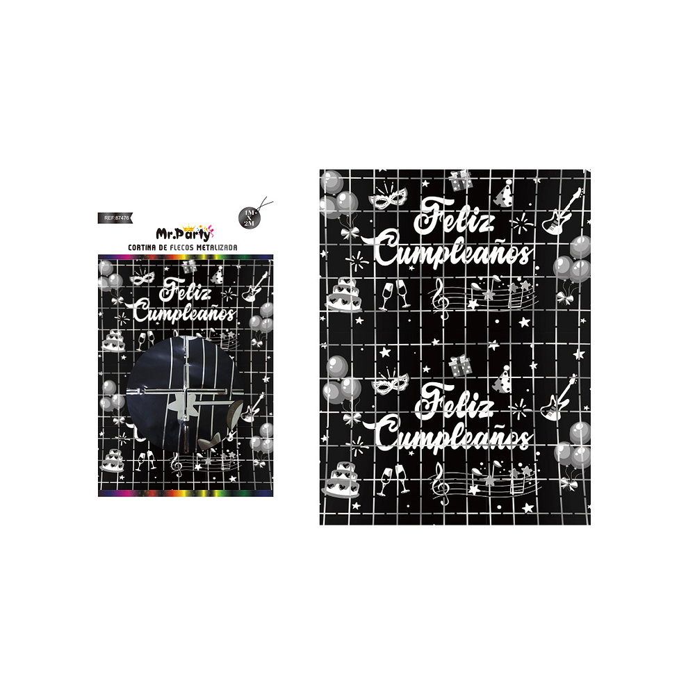 Cortinas de feliz cumpleaños negro 1m*2m