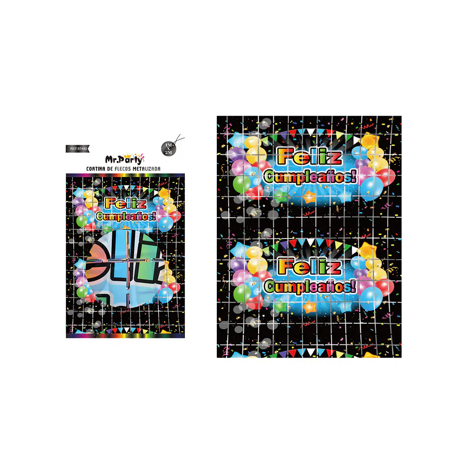 Cortinas de cumpleaños con diseño globos negro 1m*2m 1