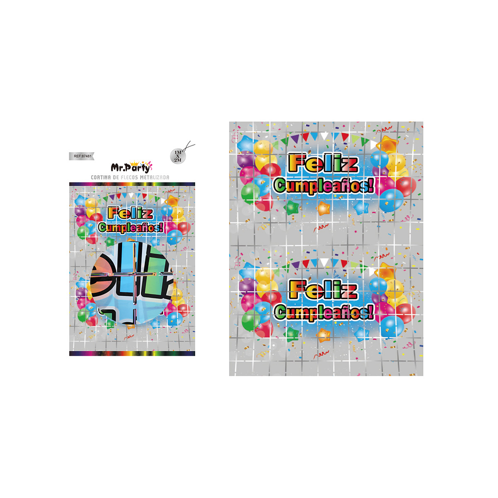 Cortinas de cumpleaños con diseño globos plateado 1m*2m