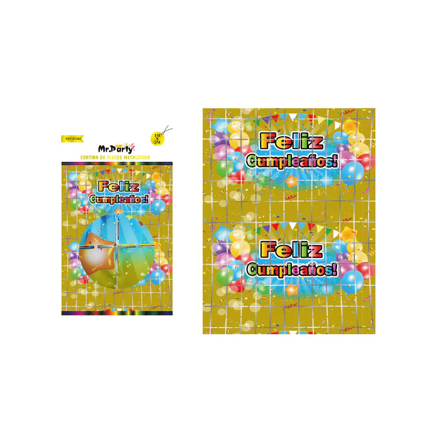 Cortinas de cumpleaños con diseño globos dorado 1m*2m 1