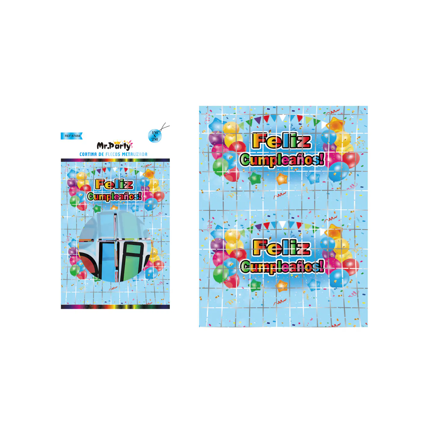 Cortinas de cumpleaños con diseño globos celeste 1m*2m 1