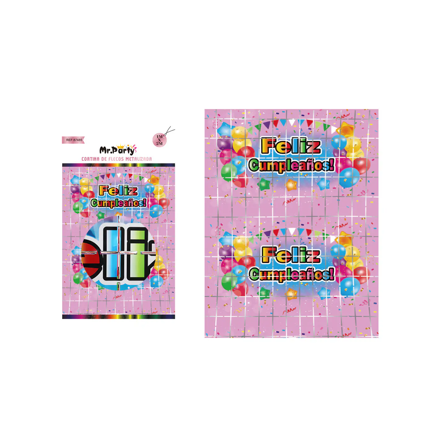 Cortinas de cumpleaños con diseño globos rosado 1m*2m 1