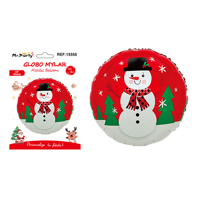 Globo metálico redondo muñeco de nieve 45cm