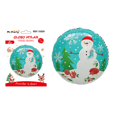 Globo metálico redondo muñeco de nieve 45cm