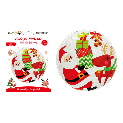 Globo metálico redondo viejo pascuero con regalos 45cm