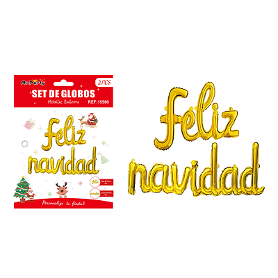 Globo metálico Feliz Navidad dorado f:60x37 / n:92x45