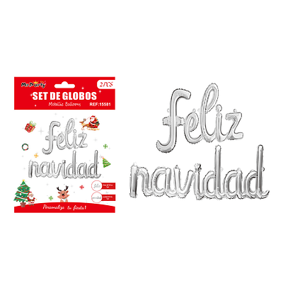 Globo metálico Feliz Navidad plateado f:60x37 / n:92x45