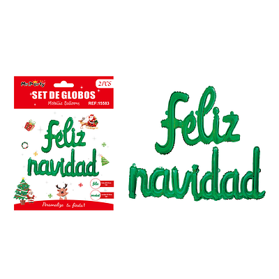 Globo metálico Feliz Navidad verde f:60x37 / n:92x45