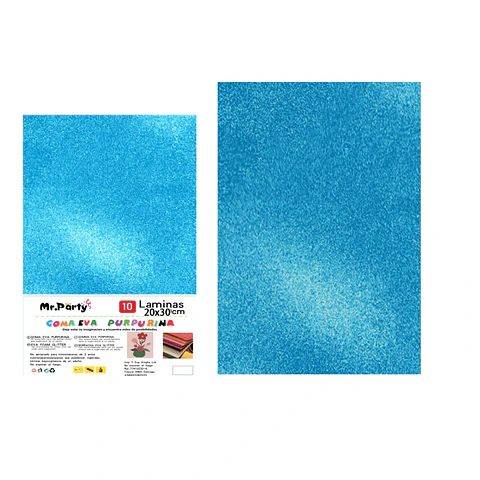 Goma Eva con glitter azul claro 20*30cm 6pcs