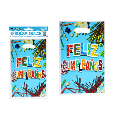 Bolsas perladas para dulces feliz cumpleaños azul 10pcs 17*25cm