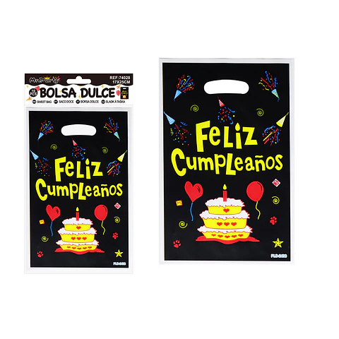 Bolsas perladas para dulces feliz cumpleaños negro 10pcs 17*25cm