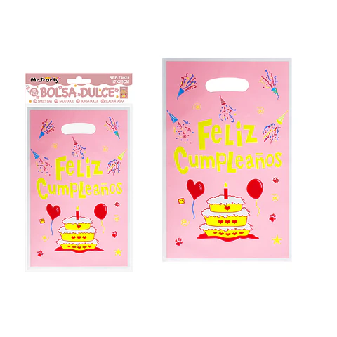 Bolsas perladas para dulces feliz cumpleaños rosa 10pcs 17*25cm