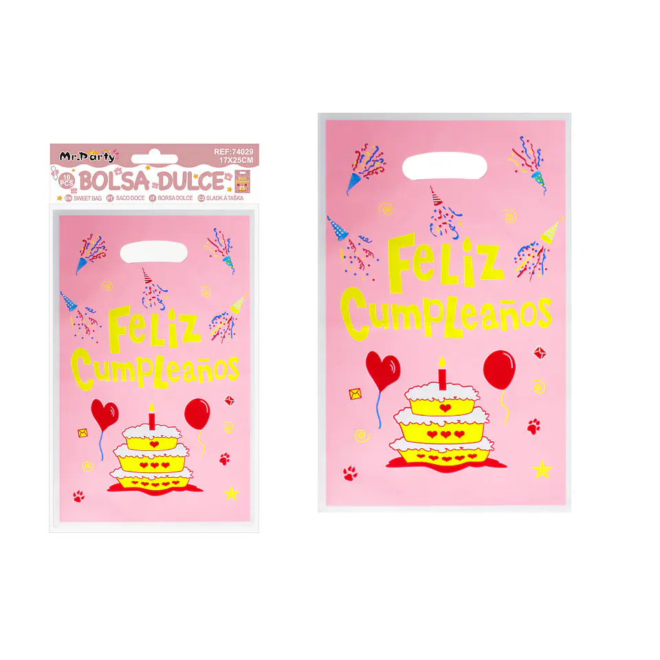 Bolsas perladas para dulces feliz cumpleaños rosa 10pcs 17*25cm 1