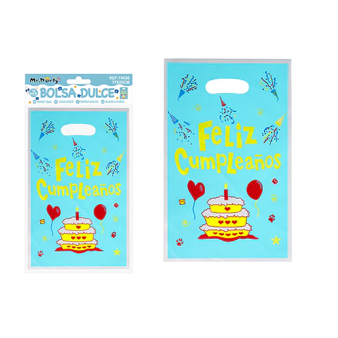 Bolsas perladas para dulces feliz cumpleaños azul 10pcs 17*25cm