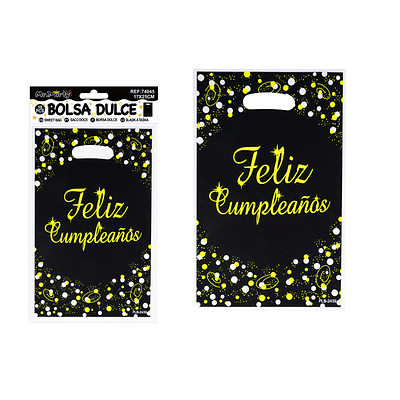 Bolsas perladas para dulces feliz cumpleaños negro 10pcs 17*25cm