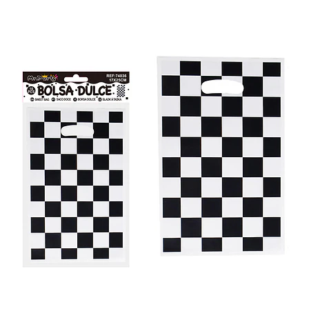 Bolsas perladas para dulces cuadros negro-blanco 10pcs 17*25cm