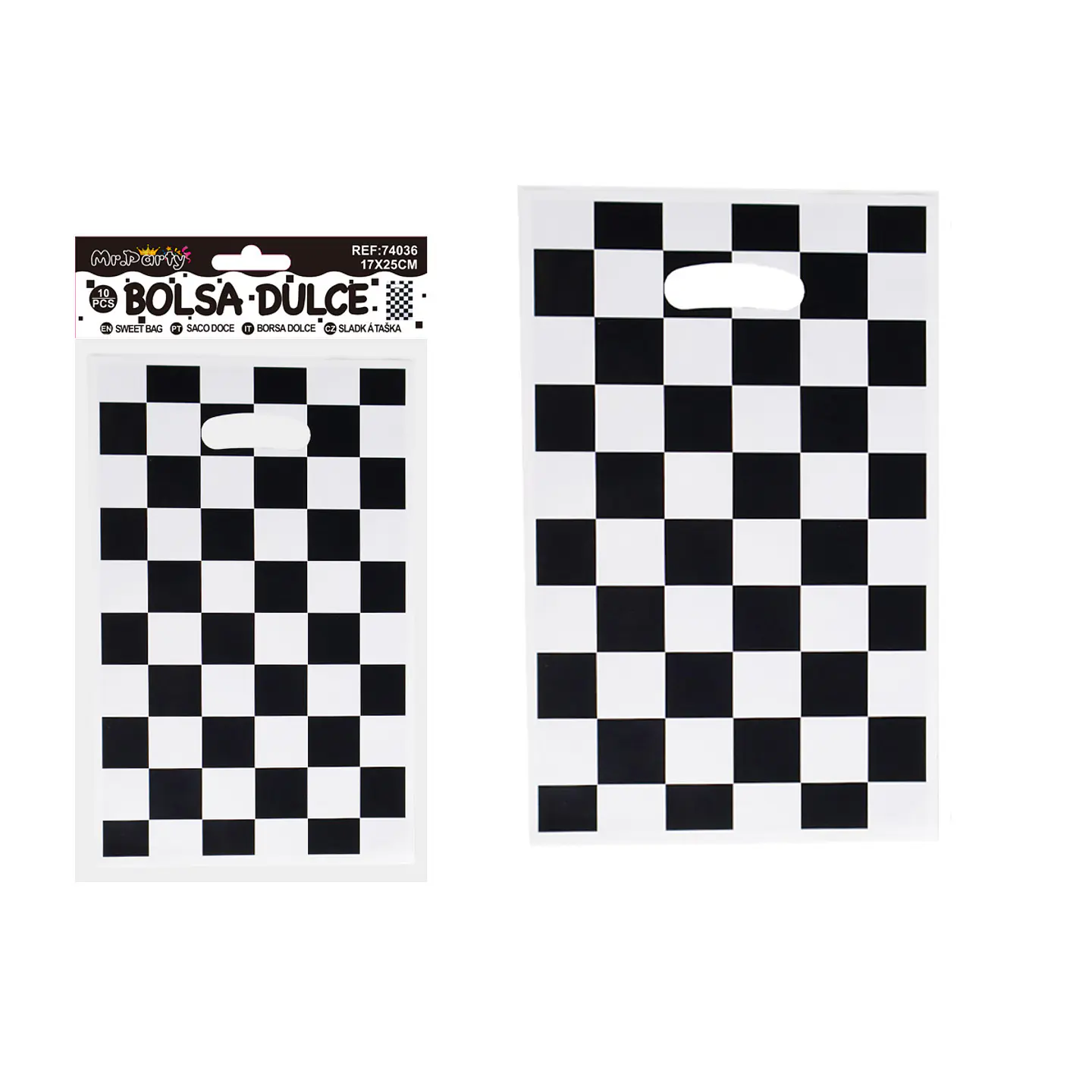 Bolsas perladas para dulces cuadros negro-blanco 10pcs 17*25cm 1
