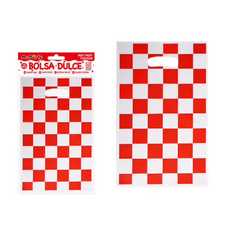 Bolsas perladas para dulces cuadros rojo-blanco 10pcs 17*25cm