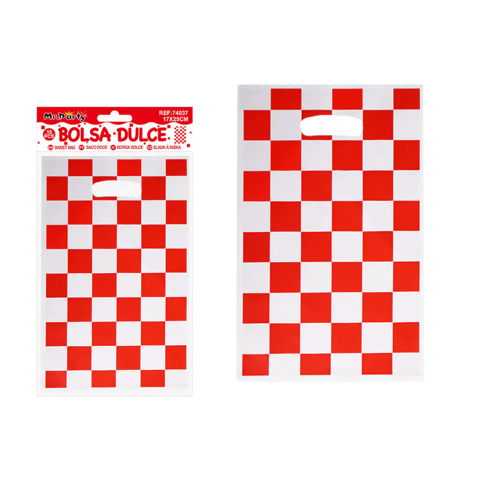 Bolsas perladas para dulces cuadros rojo-blanco 10pcs 17*25cm 1