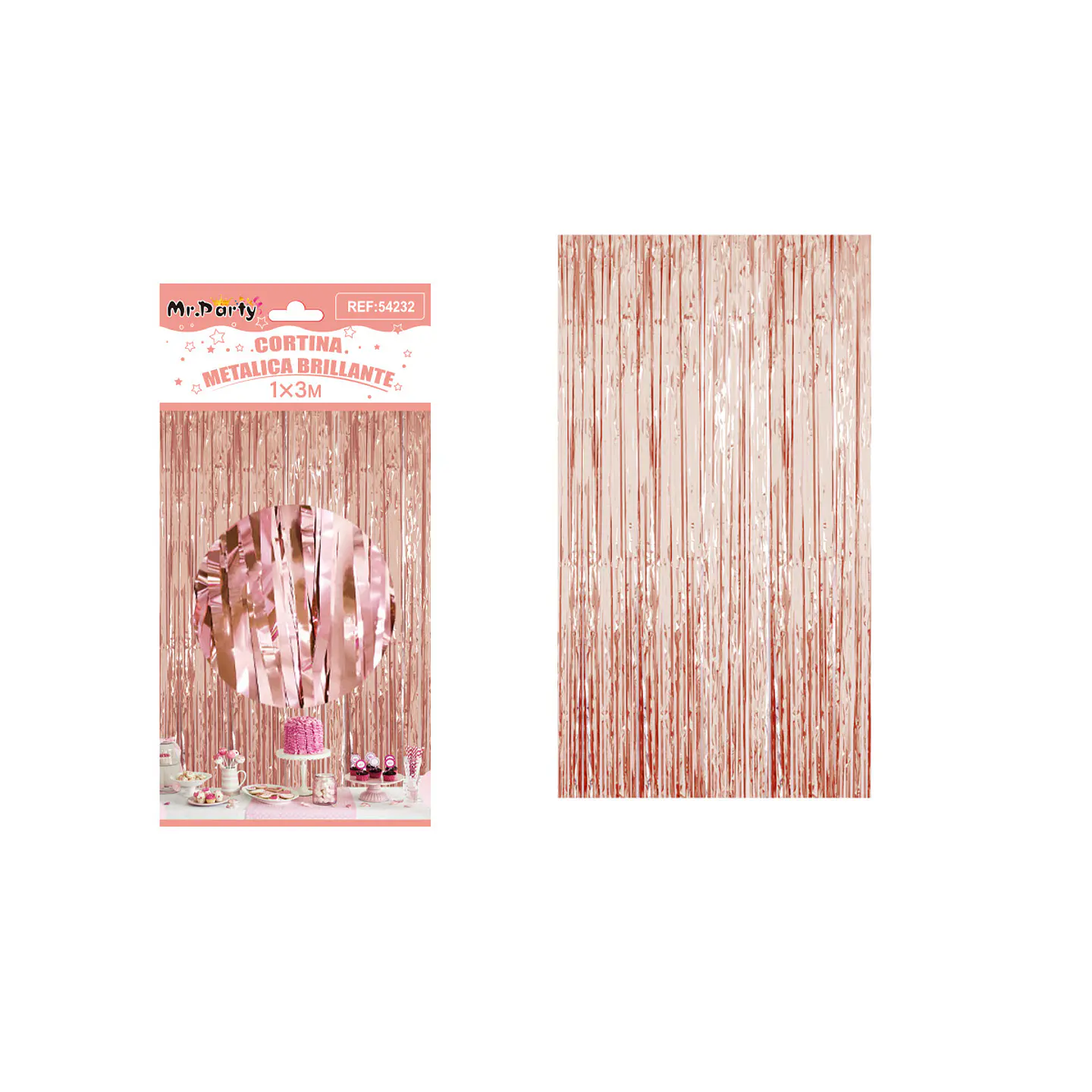 Cortina metalizada brillante rosa dorado 1m*3m 1pcs 1