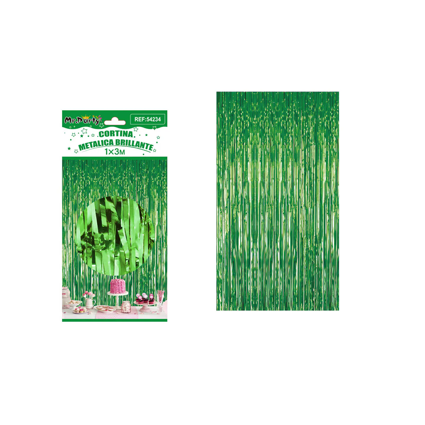 Cortina metalizada brillante verde 1m*3m 1pcs 1