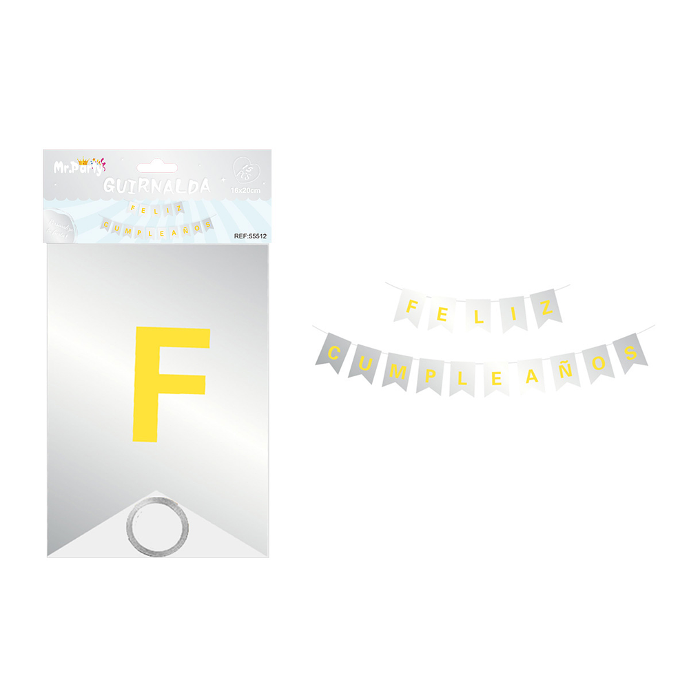 Guirnalda feliz cumpleaños plateada 16*20cm 15pcs