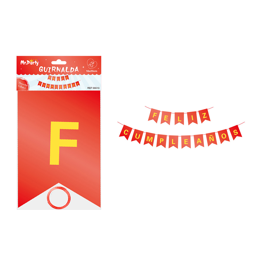 Guirnalda feliz cumpleaños roja 16*20cm 15pcs