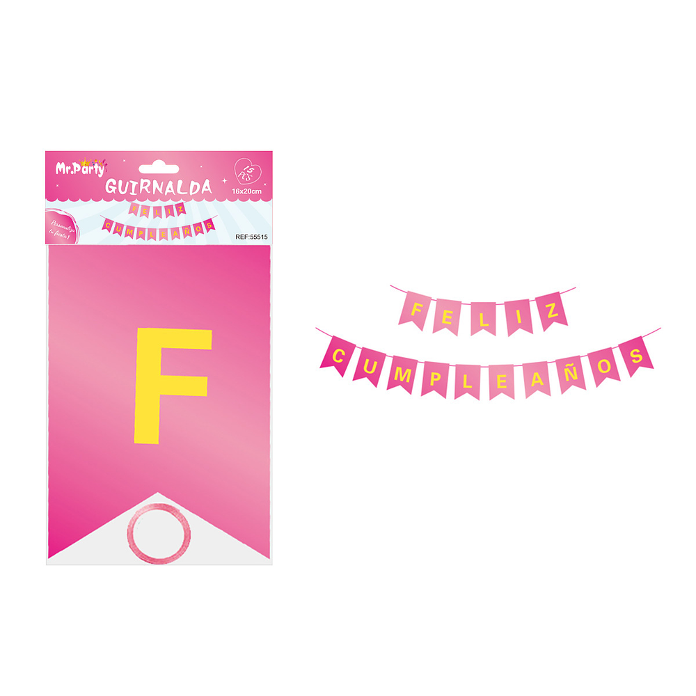 Guirnalda feliz cumpleaños rosa 16*20cm 15pcs