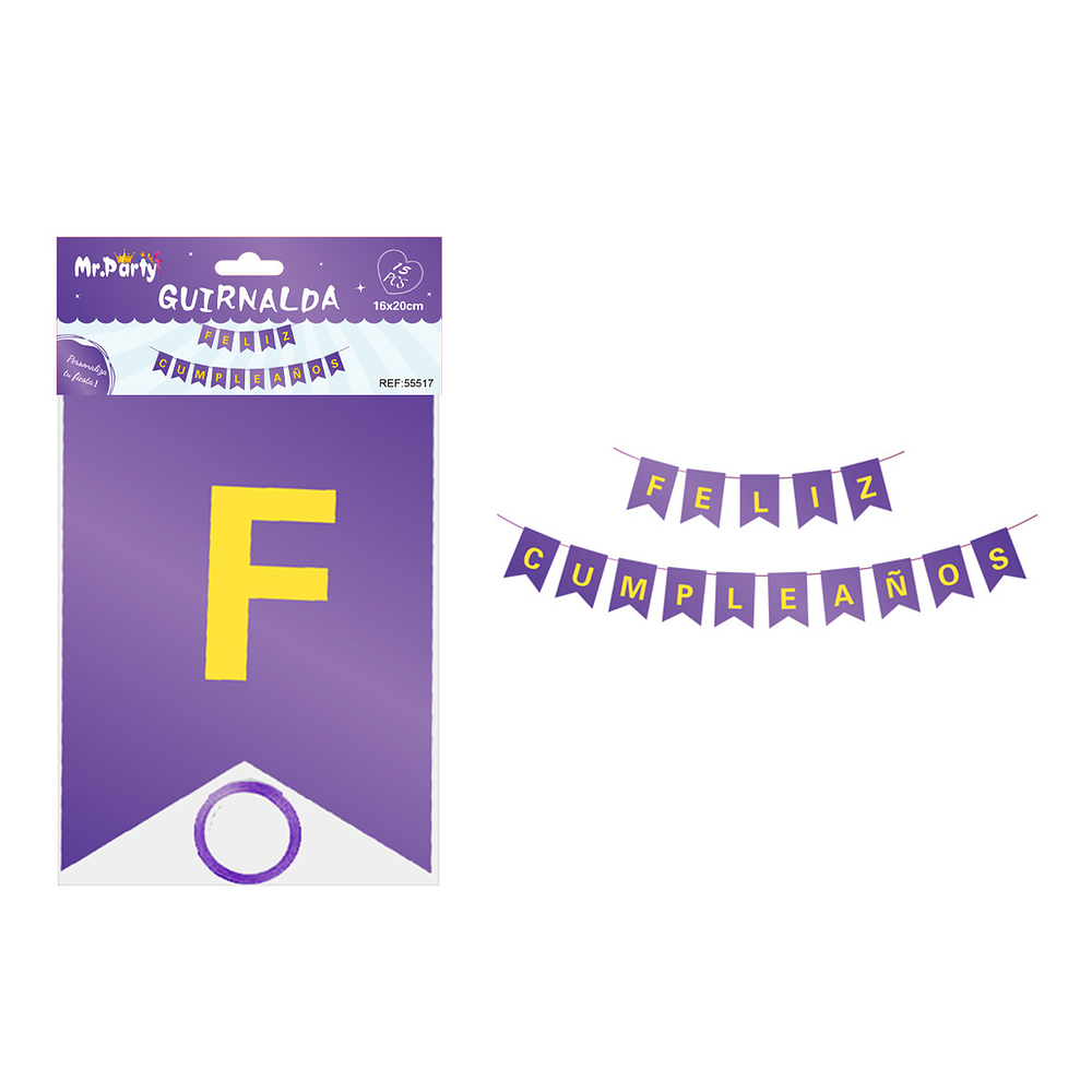 Guirnalda feliz cumpleaños morada 16*20cm 15pcs
