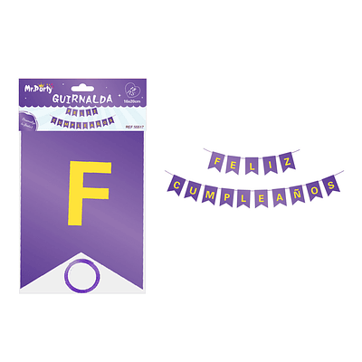Guirnalda feliz cumpleaños morada 16*20cm 15pcs