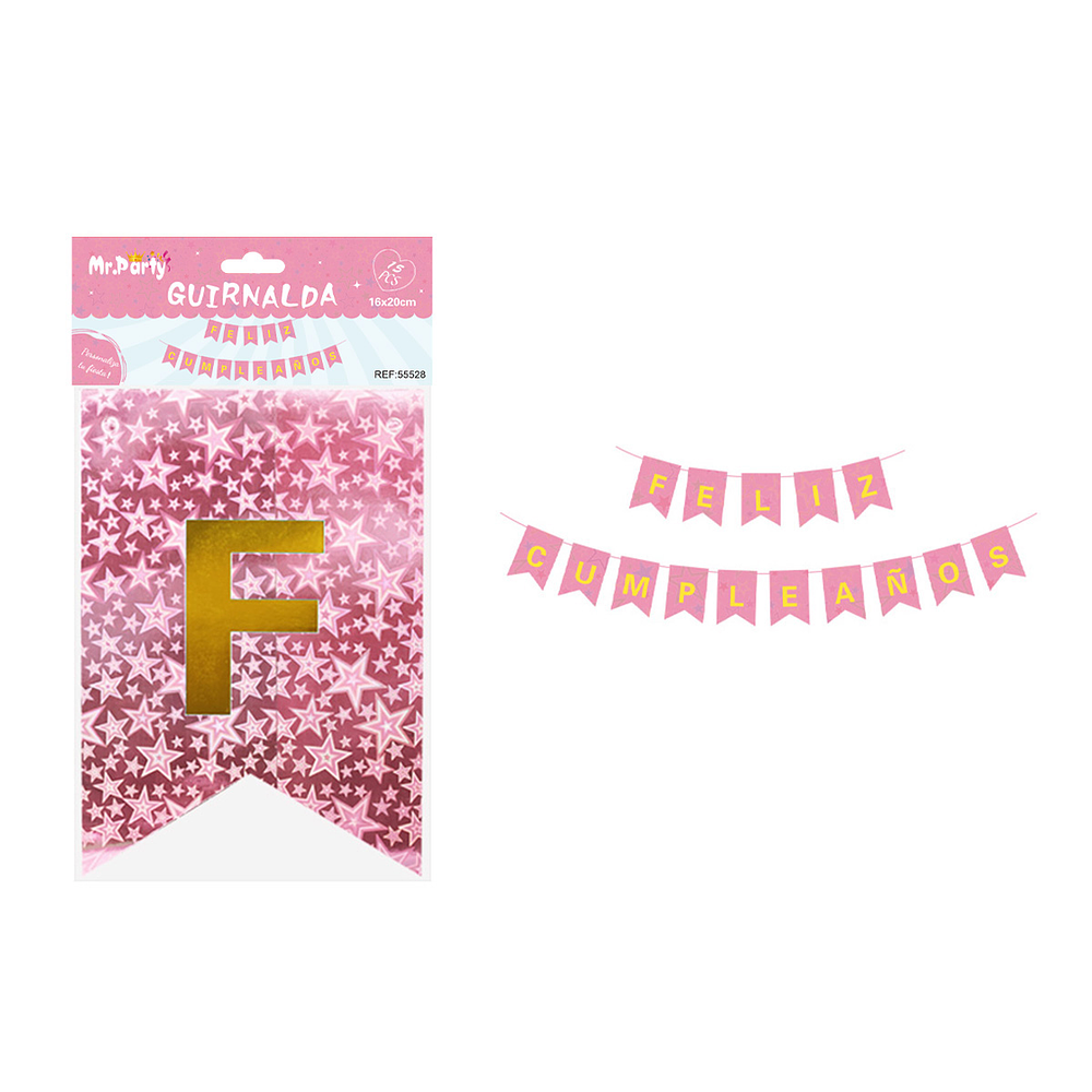 Guirnalda con estrellas holográfica rosa 16*20cm 15pcs
