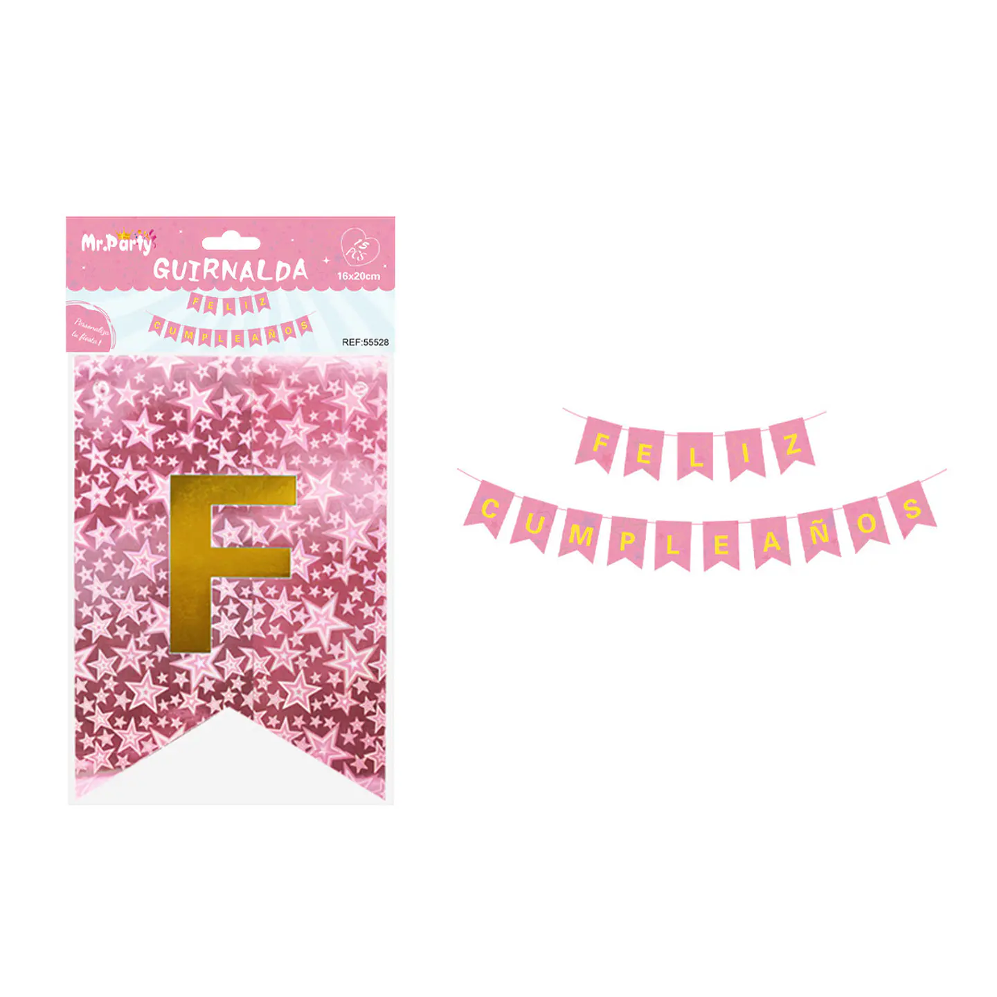 Guirnalda con estrellas holográfica rosa 16*20cm 15pcs 1