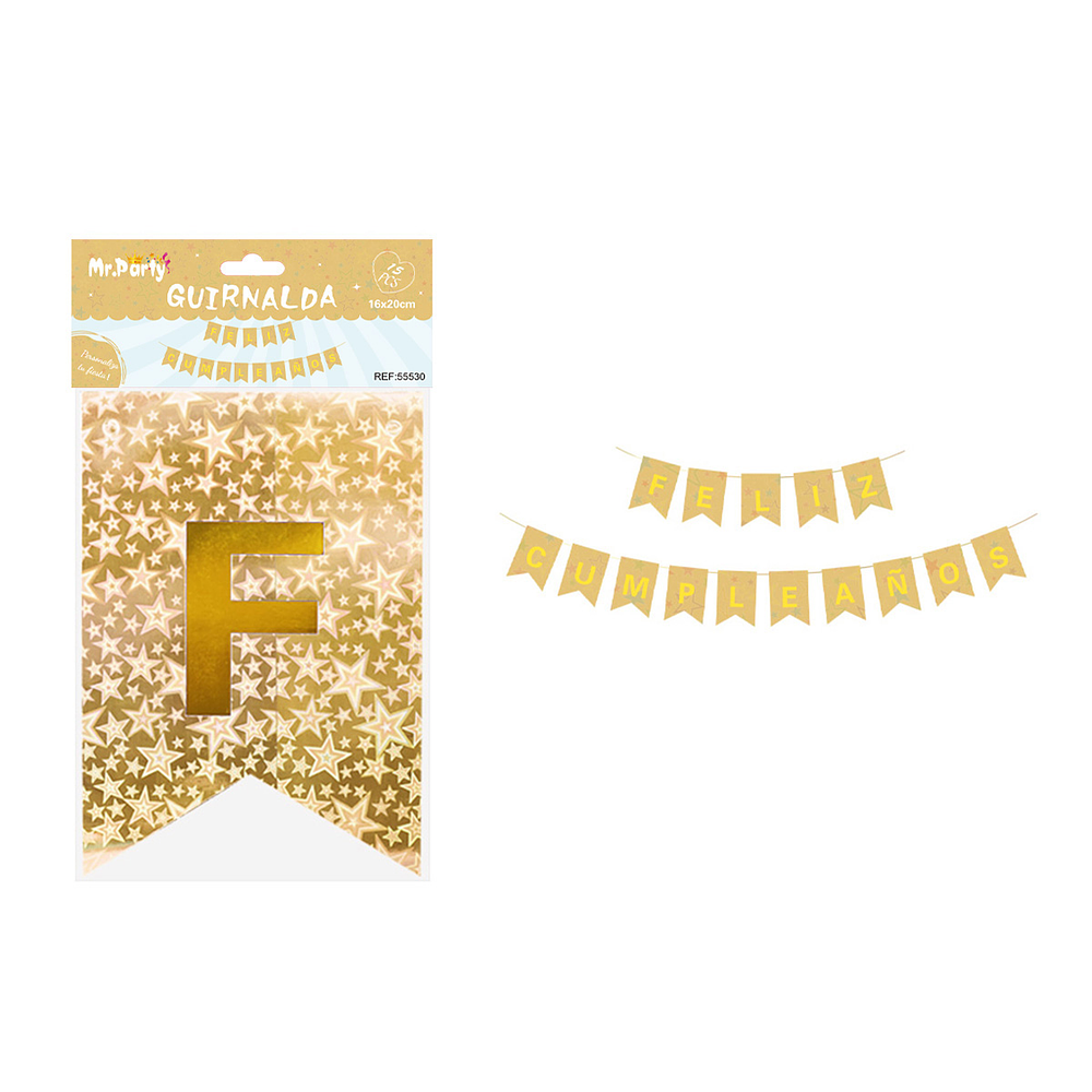 Guirnalda con estrellas holográfica dorada 16*20cm 15pcs
