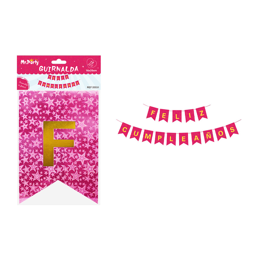 Guirnalda con estrellas holográfica fucsia 16*20cm 15pcs