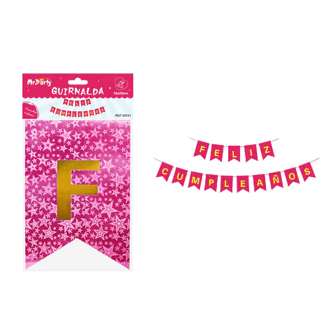Guirnalda con estrellas holográfica fucsia 16*20cm 15pcs
