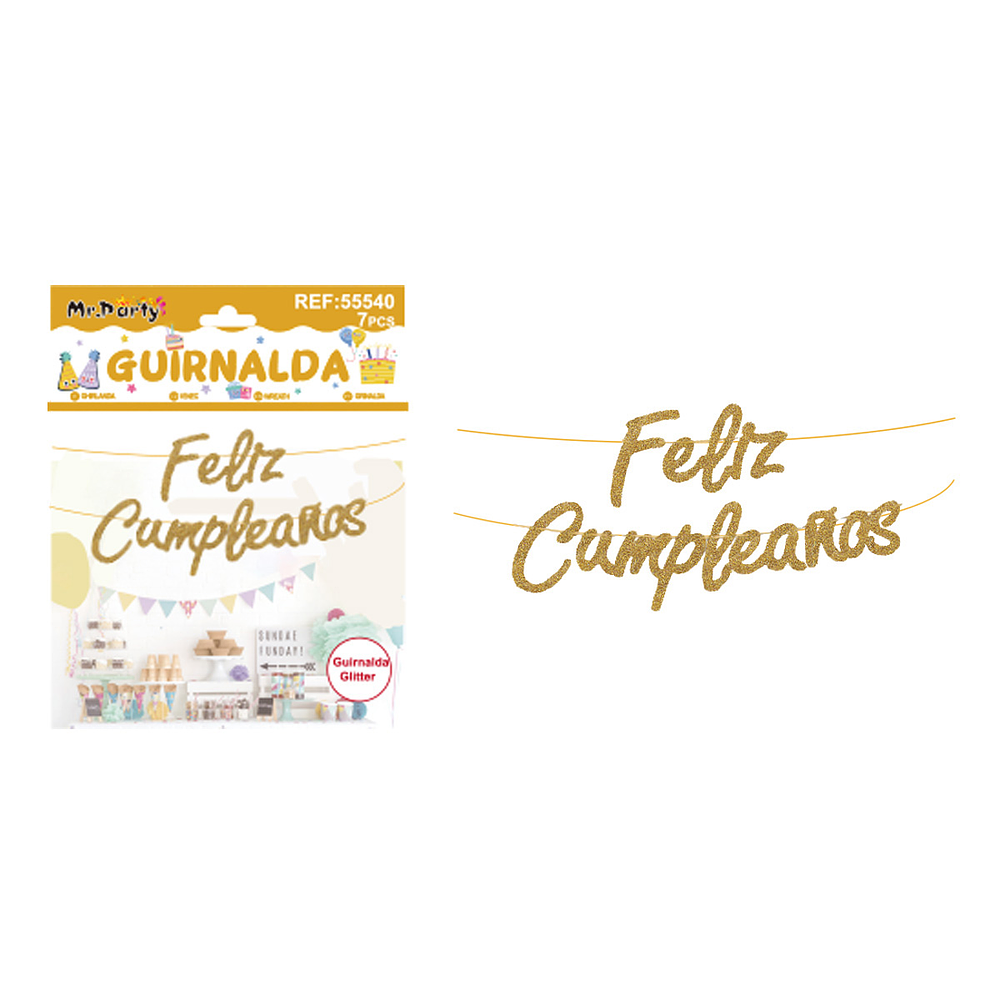 Guirnalda feliz cumpleaños dorada 7pcs