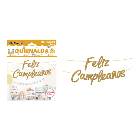 Guirnalda feliz cumpleaños dorada 7pcs