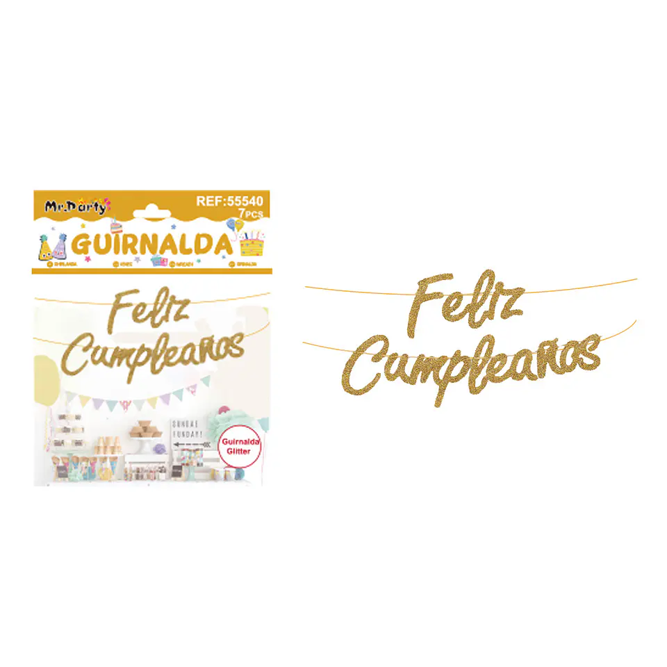 Guirnalda feliz cumpleaños dorada 7pcs 1