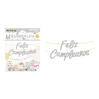 Guirnalda feliz cumpleaños plateada 7pcs