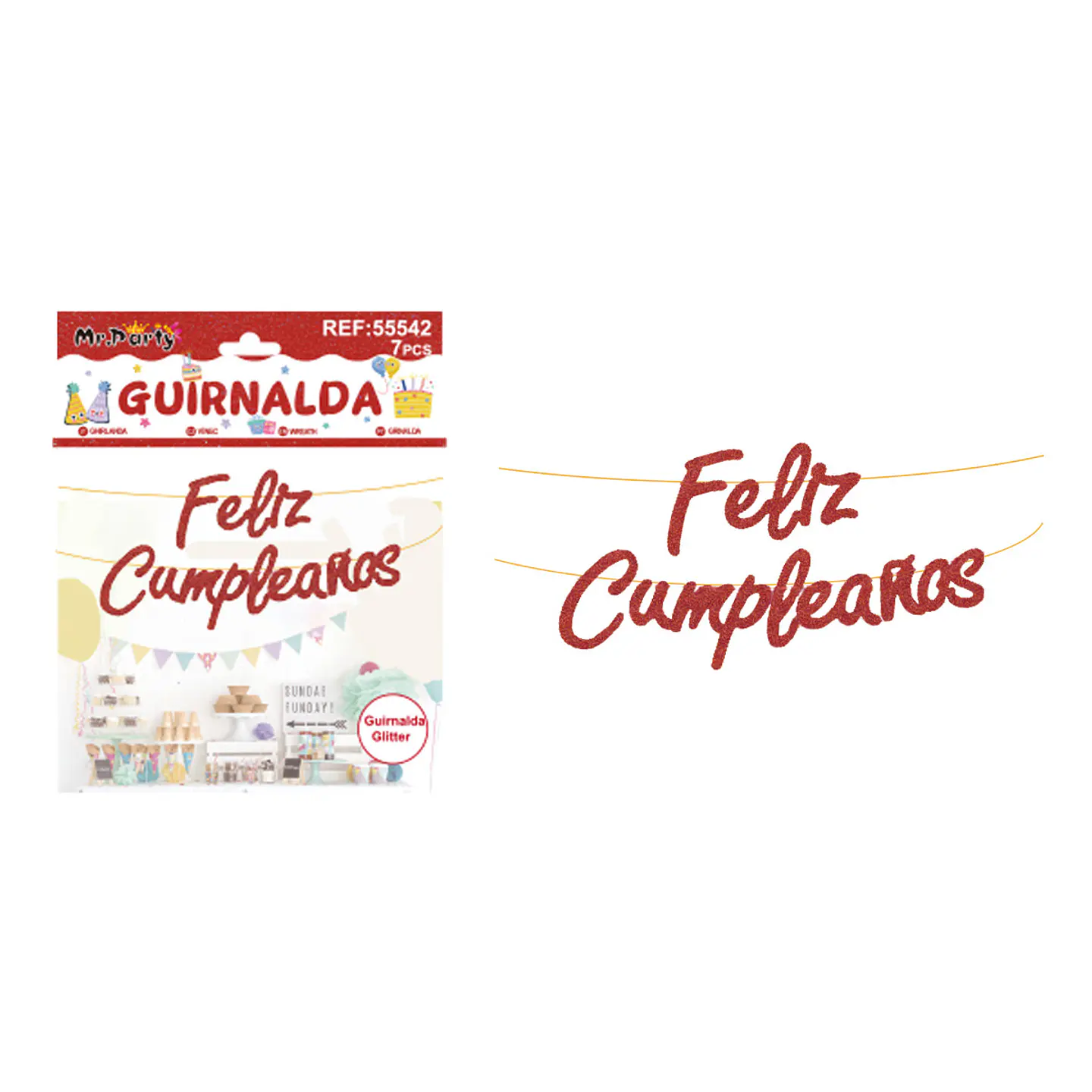 Guirnalda feliz cumpleaños roja 7pcs 1